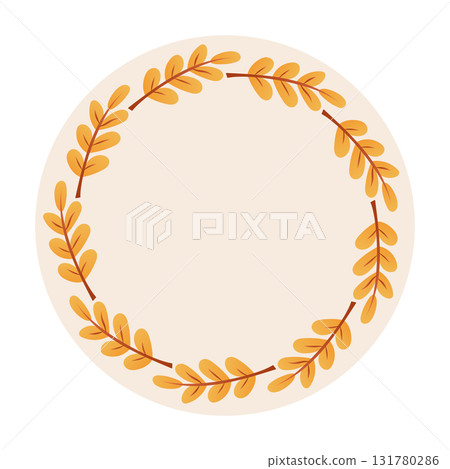 Autumn branch wreath circle on beige background for decoration or text space. Autumn branch wreath circle on beige background for decoration or text space. 131780286