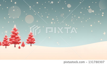 snow covered spruce forest at snowy winter in red and blue tones, neural network generated image 131780307