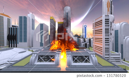 Future cityscape under attack Future cityscape under attack 131780320