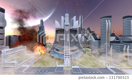 Future cityscape under attack Future cityscape under attack 131780323