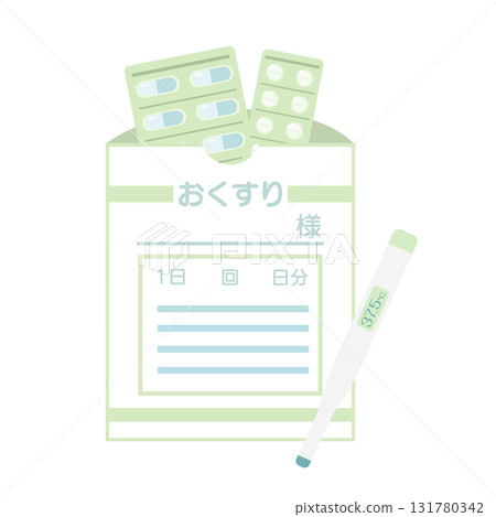 Medicine bag and thermometer illustration set 131780342