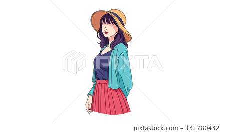 Stylish Woman in Summer Outfit Posing Outdoors 131780432