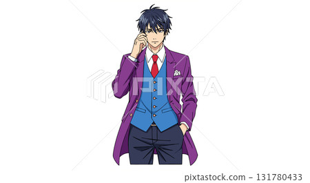 Anime man in purple suit portrait illustration 131780433