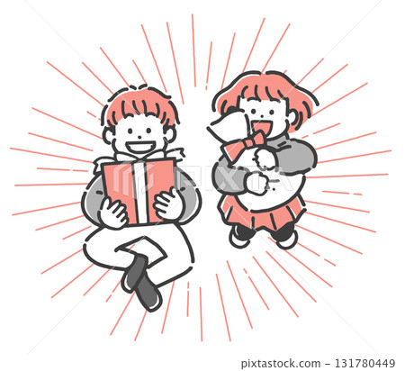 男孩和女孩很高興收到禮物 男孩和女孩很高興收到禮物 131780449