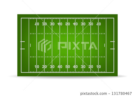 American Football Field, Vector Illustration. Green American Football Field Top View. American Football Field Background for Sport Design 131780467