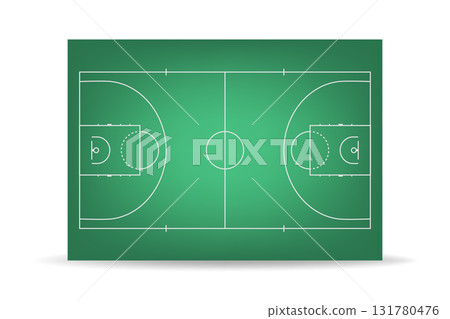Green Basketball Court. Green Indoor Basketball Court Floor, Top View. Basketball Court Background for Sports Design, Tactics Board, Arena Layout, League Game 131780476