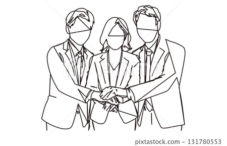 商人聯手的簡單線條畫插圖 131780553