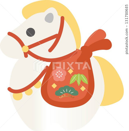 2026年新年賀卡材料新年材料馬年可愛的日本馬粘土鈴鐺插圖 131780685