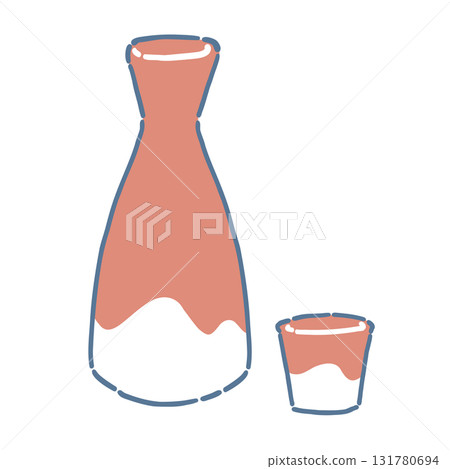 豬口和清酒瓶的插圖 131780694