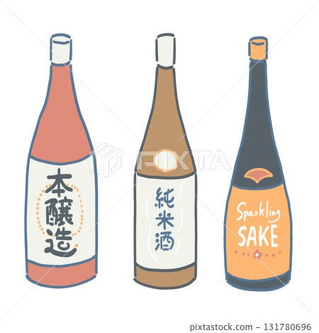 Illustration of Japanese sake bottle Illustration of Japanese sake bottle 131780696