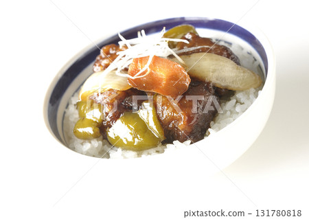 Sweet and sour pork bowl with black vinegar photographed on white background Sweet and sour pork bowl with black vinegar photographed on white background 131780818