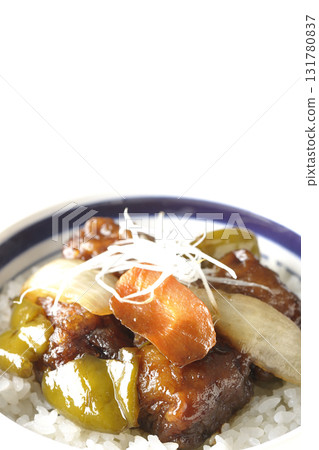 Sweet and sour pork bowl with black vinegar photographed on white background Sweet and sour pork bowl with black vinegar photographed on white background 131780837