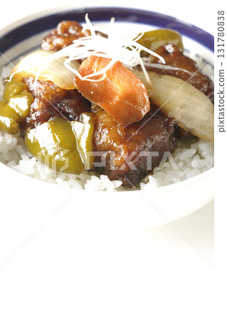 Sweet and sour pork bowl with black vinegar photographed on white background Sweet and sour pork bowl with black vinegar photographed on white background 131780838