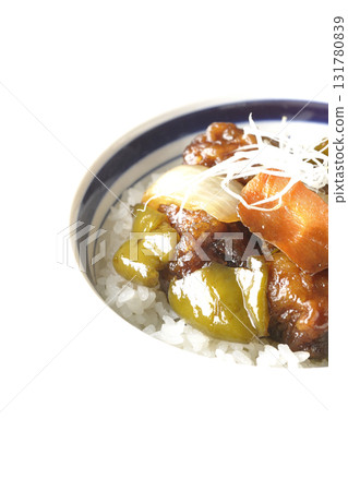 Sweet and sour pork bowl with black vinegar photographed on white background Sweet and sour pork bowl with black vinegar photographed on white background 131780839