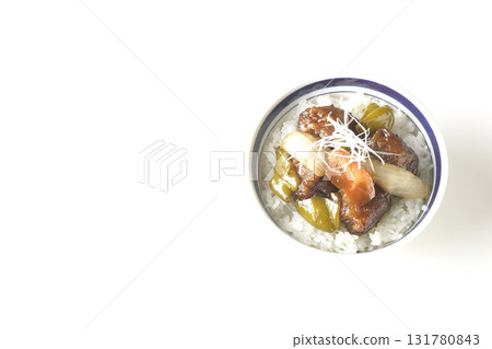 Sweet and sour pork bowl with black vinegar photographed on white background Sweet and sour pork bowl with black vinegar photographed on white background 131780843