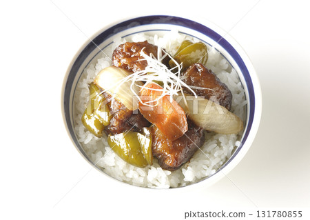 Sweet and sour pork bowl with black vinegar photographed on white background Sweet and sour pork bowl with black vinegar photographed on white background 131780855
