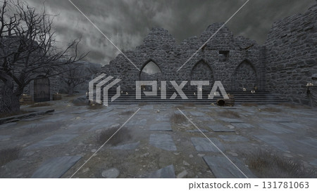 Courtyard with statue of a nun 131781063