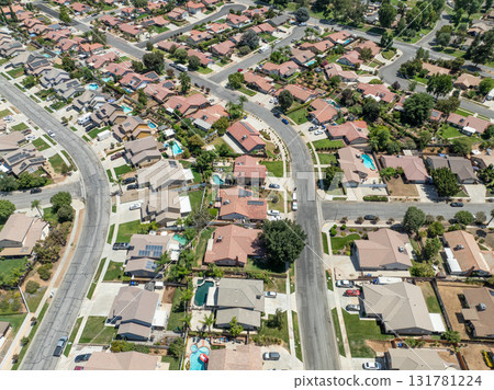 Aerial view of Yucaipa city, in San Bernardino County, California, United States 131781224