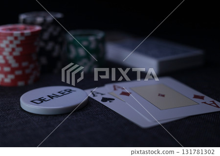 the poker game in casino chips cards and the poker table 131781302