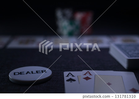 the poker game in casino chips cards and the poker table 131781310