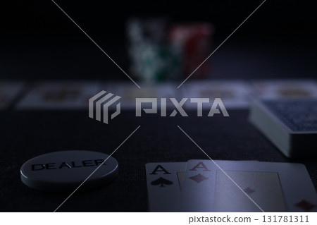 the poker game in casino chips cards and the poker table 131781311