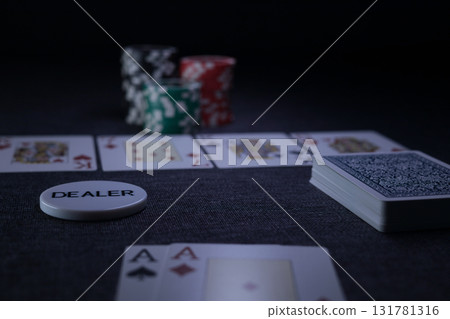 the poker game in casino chips cards and the poker table 131781316
