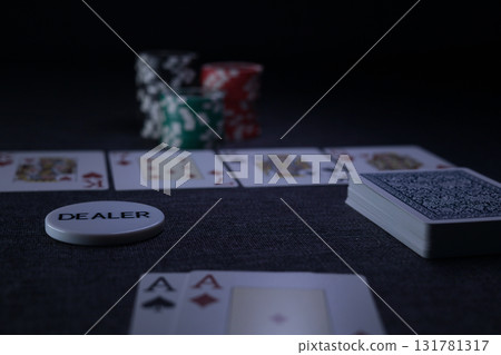 the poker game in casino chips cards and the poker table 131781317