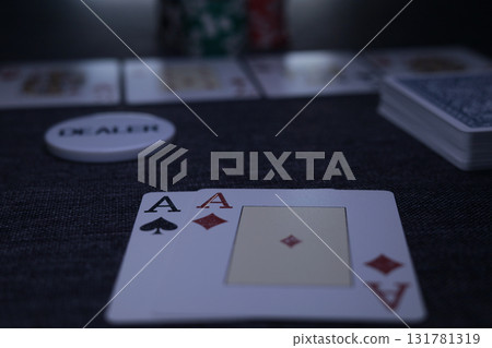 the poker game in casino chips cards and the poker table the poker game in casino chips cards and the poker table 131781319