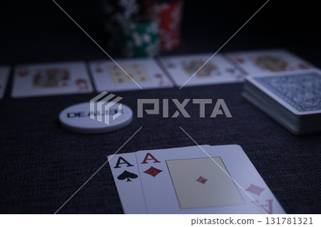 the poker game in casino chips cards and the poker table 131781321