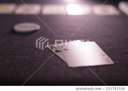 the poker game in casino chips cards and the poker table 131781336