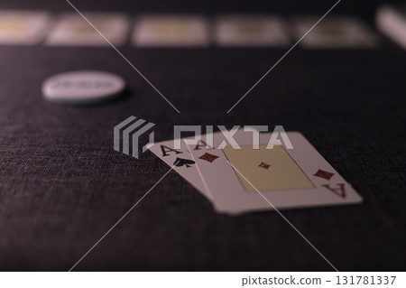 the poker game in casino chips cards and the poker table 131781337