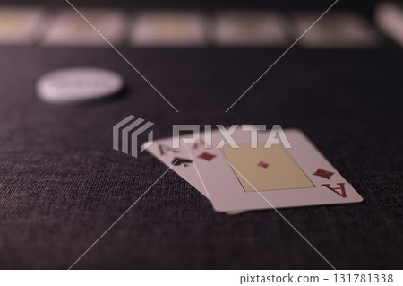 the poker game in casino chips cards and the poker table 131781338