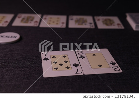 the poker game in casino chips cards and the poker table the poker game in casino chips cards and the poker table 131781343