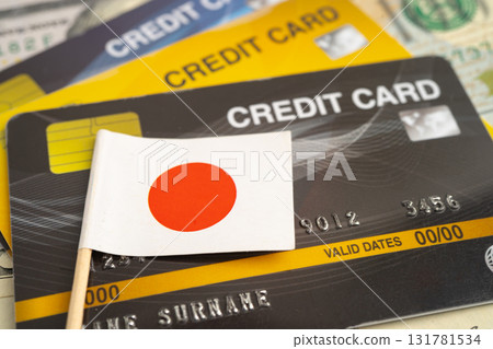 Japan flag on coin and banknote money, finance trading investment business currency. 131781534