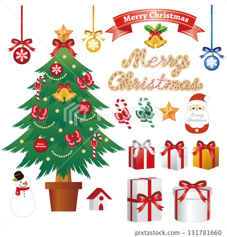 Christmas decorations and ornaments illustration set - Vector illustration material Christmas decorations and ornaments illustration set - Vector illustration material 131781660