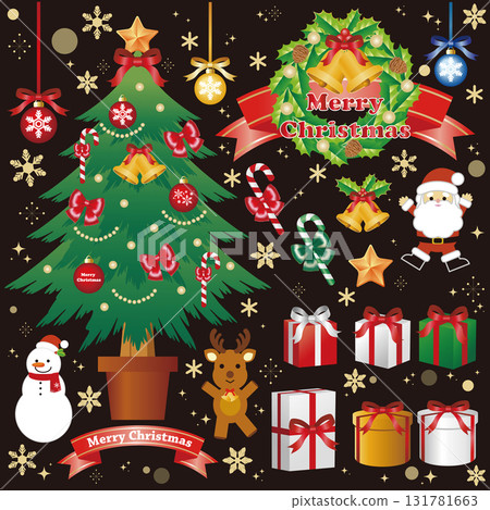Christmas decorations and ornaments illustration set - Vector illustration material Christmas decorations and ornaments illustration set - Vector illustration material 131781663