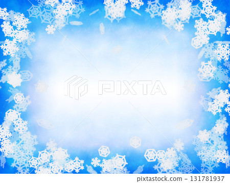 A blue, fantastical frame with dancing snowflakes 131781937