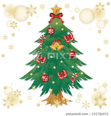 Watercolor Christmas tree and gold ornament frame Watercolor Christmas tree and gold ornament frame 131782072