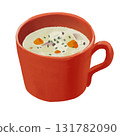 Clam chowder in a red mug illustration 131782090