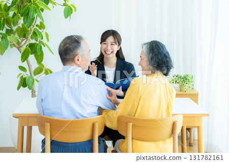 Consultant talking to a senior couple Consultant talking to a senior couple 131782161