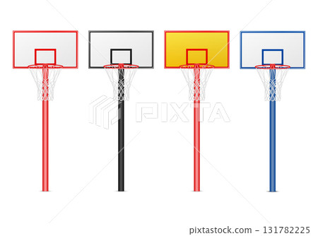 Basketball Hoop Set With Color Backboards, Vector Illustration. Indoor and Outdoor Basketball Hoop Collection. Adjustable Pole Basketball Hoop Illustration Basketball Hoop Set With Color Backboards, Vector Illustration. Indoor and Outdoor Basketball Hoop Collection. Adjustable Pole Basketball Hoop Illustration 131782225