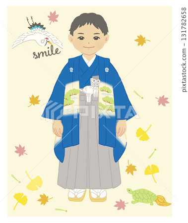 穿著和服的男孩七五三與背景 131782658