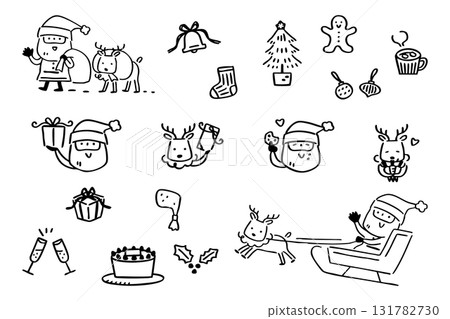 Cute Christmas hand-drawn illustration set ③ No fill, line only 131782730