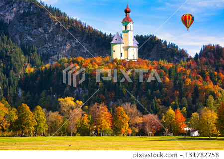 Composite photo of a church on a mountaintop in Bavarian 131782758
