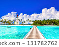 Composite photo of a church and the beautiful coral reefs of the Indian Ocean 131782762