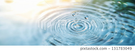 Ripples in clear blue water with abstract circular patterns, suitable as calming SPA background 131783049