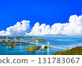 A beautiful bridge on the Shimanami Kaido and a cumulonimbus cloud composite 131783067