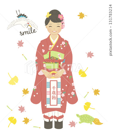 Girl wearing a kimono Shichi-Go-San 131783214