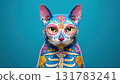 Cat in vibrant Day of the Dead paint shines, created AI 131783241