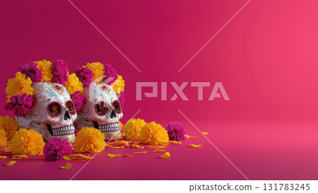 Floral sugar skulls honor the deceased, created AI Floral sugar skulls honor the deceased, created AI 131783245